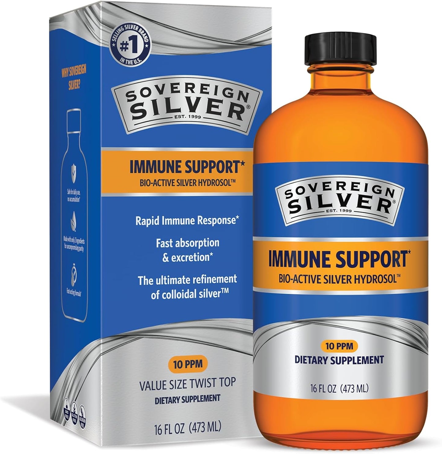Sovereign Silver Bio-Active Silver Hydrosol 16 fluid ounce bottle front view
