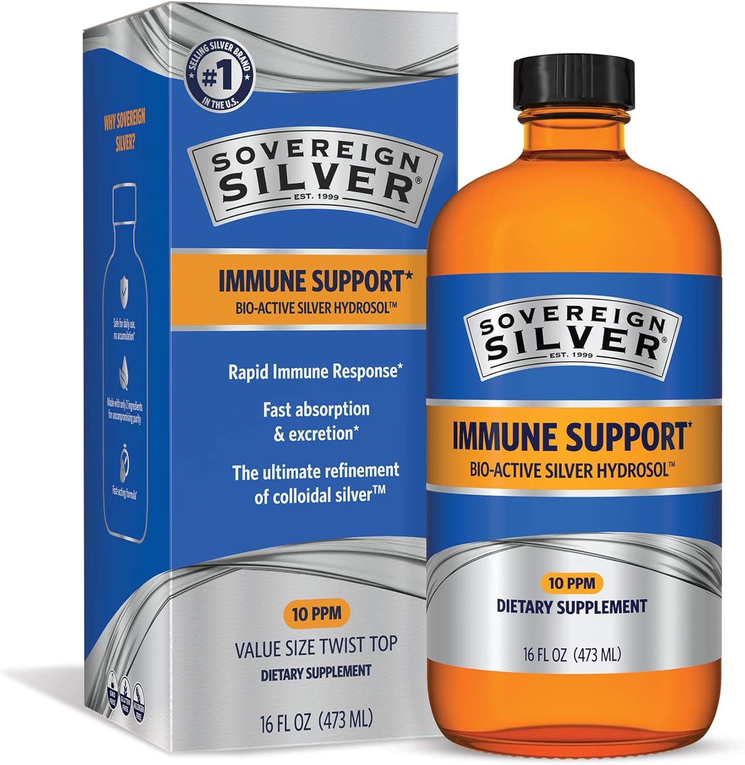 Sovereign Silver Bio-Active Silver Hydrosol 16 fluid ounce bottle front view