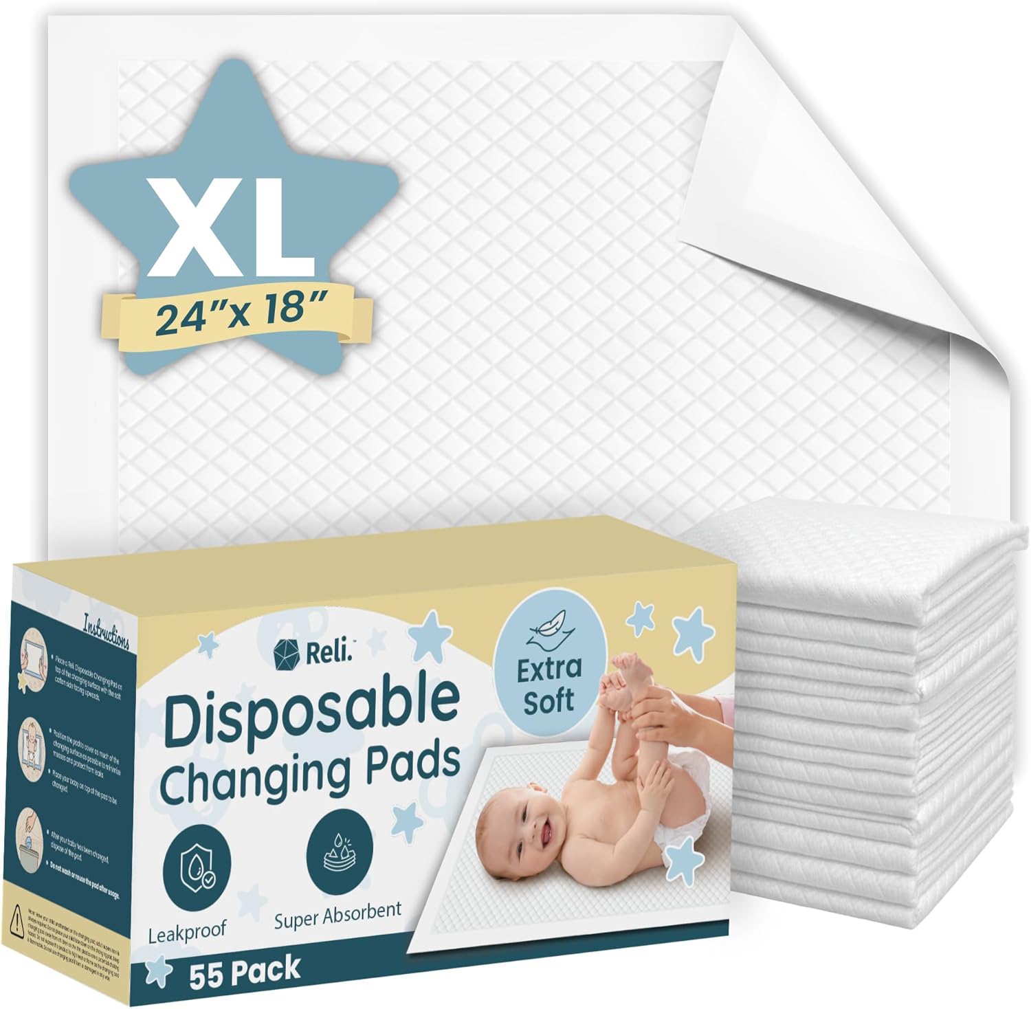 Reli. Premium XL Disposable Baby Changing Pad Liners front view