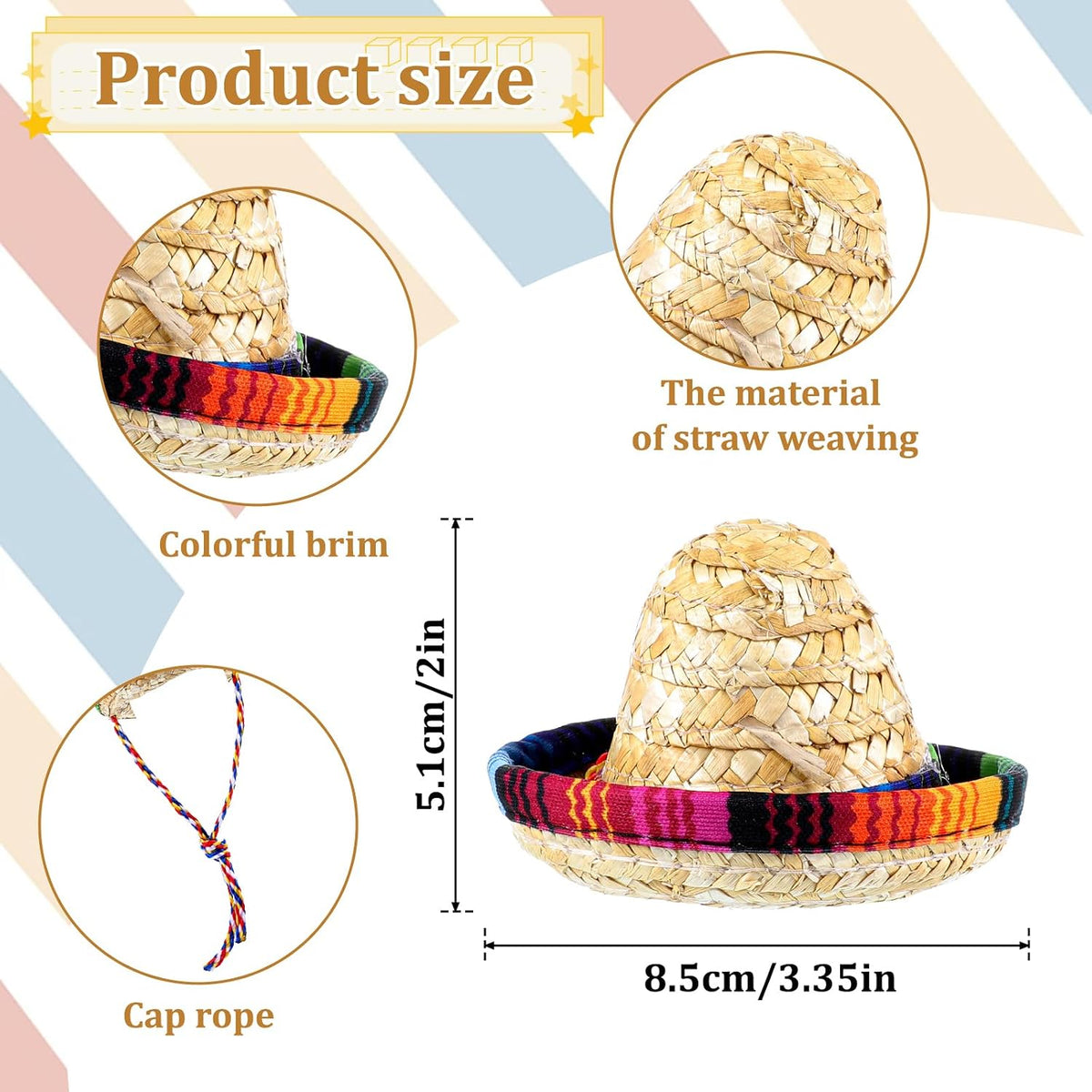 Miniature straw sombrero hat for small reptiles with adjustable chin strap