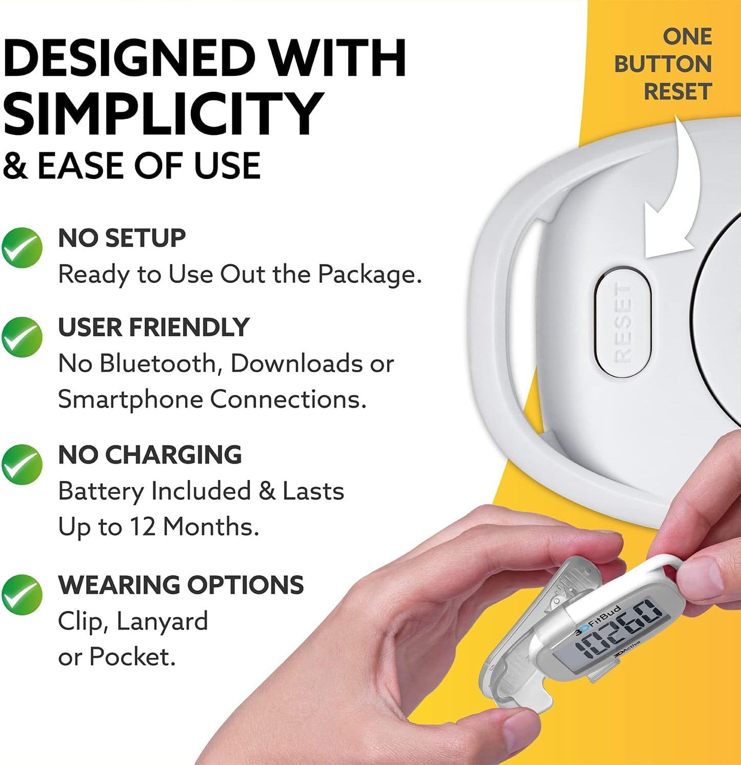 3DActive digital fitness tracker showing the removable alignment clip on the back.
