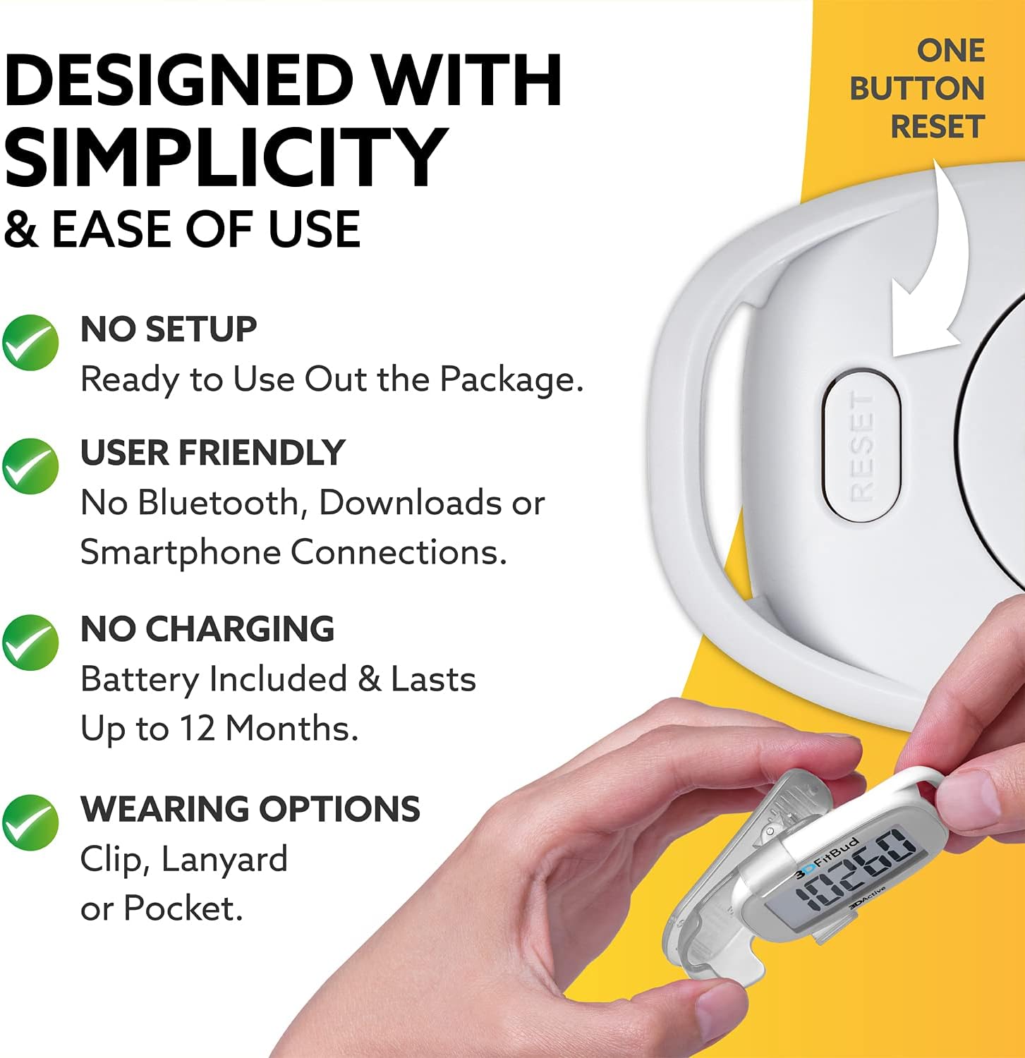 3DActive digital fitness tracker showing the removable alignment clip on the back.