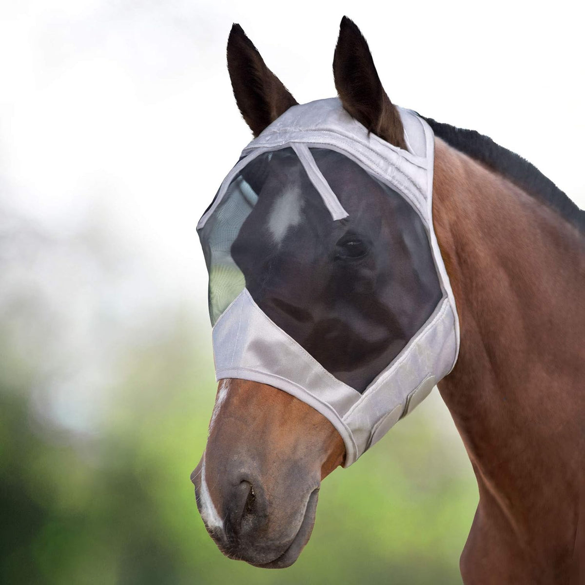 Close up of Harrison Howard fly mask breathable mesh detail