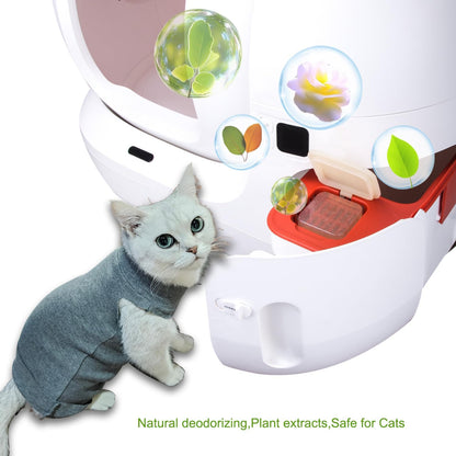 Wo Yuan pet odor remover gel being placed inside an automated cat waste bin slot
