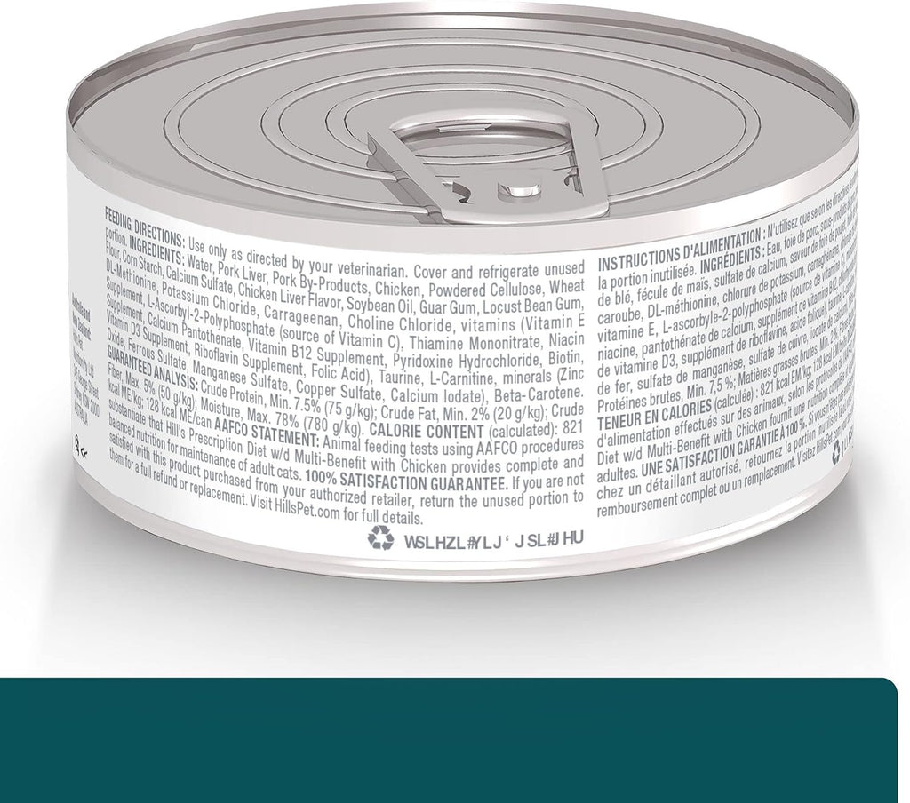 Hill's Prescription Diet w/d multi-benefit cat food packaging labels