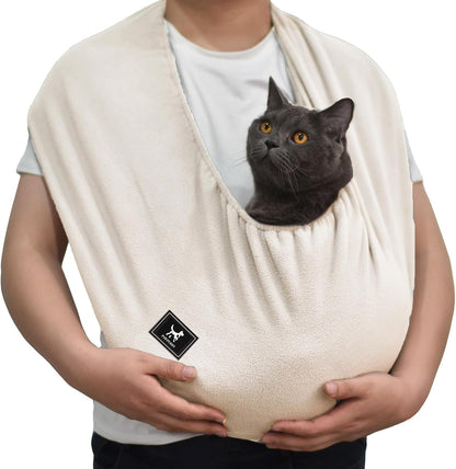 Ultra-Soft Polar Fleece Cat Sling, Elastic One-Piece Cat Carrier for Indoor Home Use, Metal-Free Pet Cuddle Bag, Fits 3-13 lbs,Light Gray Medium - Image 9