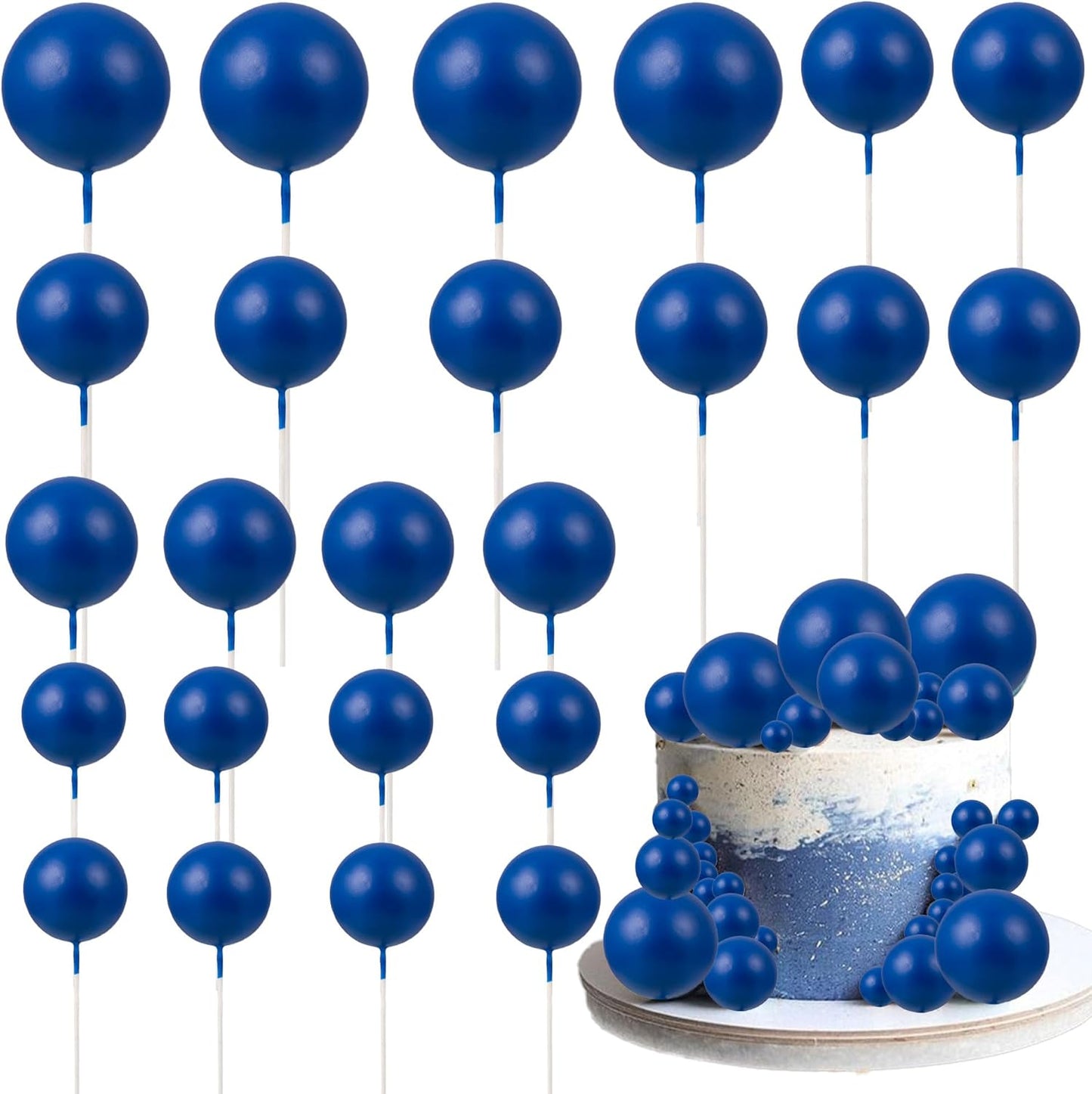 Gyufise 30 piece royal blue foam ball cake toppers set