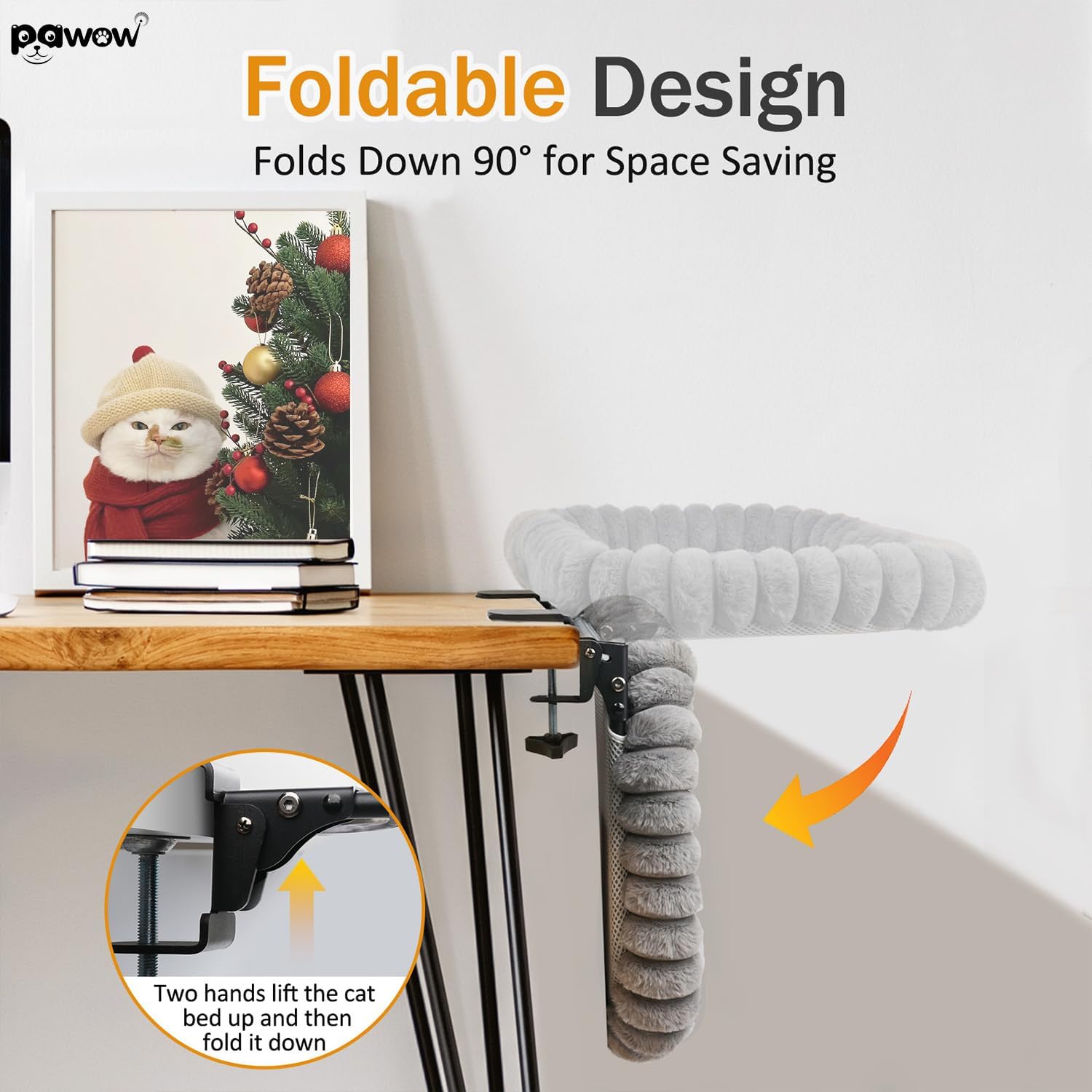 Pawow foldable cat perch showing 90 degree storage position