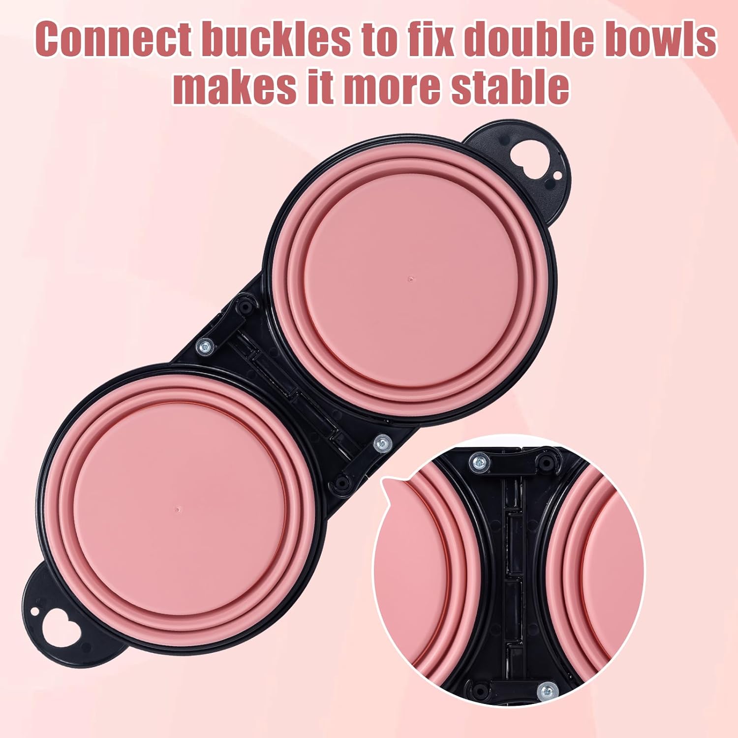 Light pink silicone expandable dog travel bowls with reinforced rims