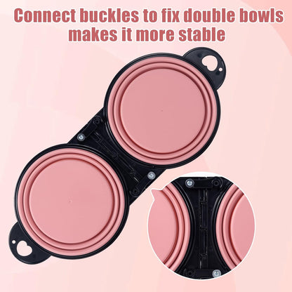 Light pink silicone expandable dog travel bowls with reinforced rims