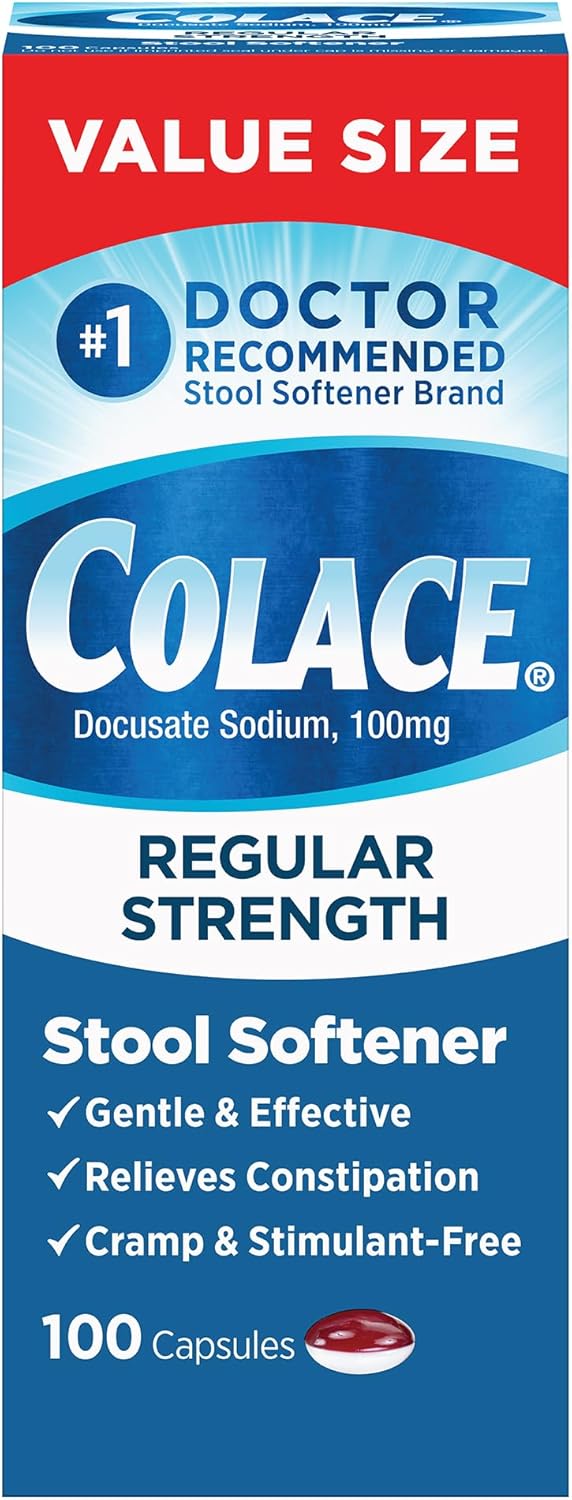 Colace Stool Softener 100 mg, 60 Capsules, Constipation Relief, Docusate Sodium, Gentle Docusate, Stimulant-Free, Regular Strength, #1 Doctor Recommended Stool Softener Brand - Image 13