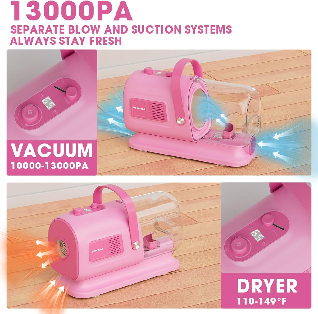 Dog Grooming Vacuum and Dryer Kit, Blower for Pet Vacuum Grooming 7 in 1 with Clippers for Dogs Hair Shedding Brush Remover Tools at Home Pink - Image 9