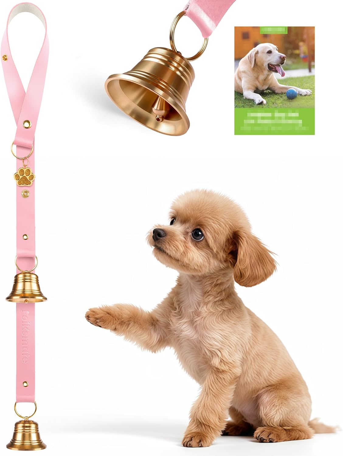FOLKSMATE Leather Dog Door Bells for Potty Training, Big Brass Puppy Dog Door Bells Extra Loud for Dogs Training, Housebreaking, Door Knob, Dog Bell to Ring to Go Outside Puppy Pet Supplies Leather - Image 10