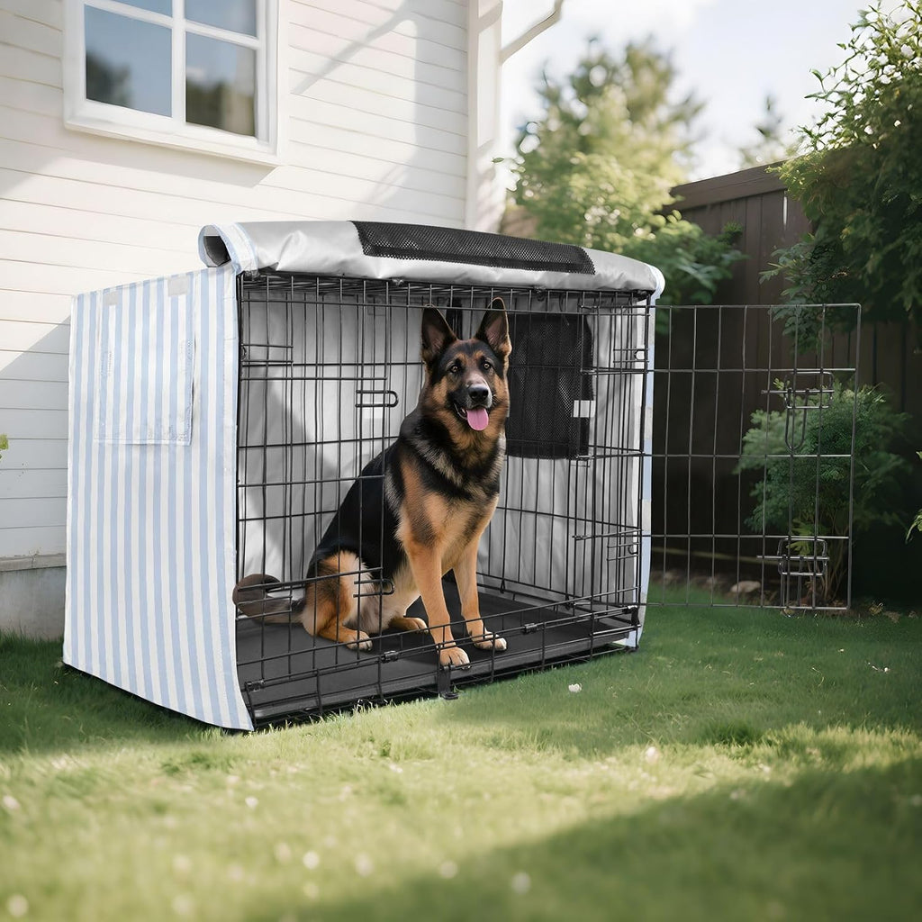Dual entry door feature on ZRWLUCKY striped pet crate cover