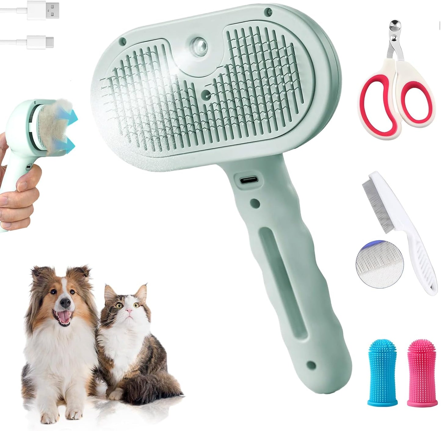 Pet Steam Brush for Dogs and Cats, 3 in 1 Steam Grooming Brush for Hair Shedding and Removal, Cleaning Spray Comb with Mist for Long-Haired Pets, Include Flea Comb, Nail Clippers, 2 Pet Toothbrushes - Image 11