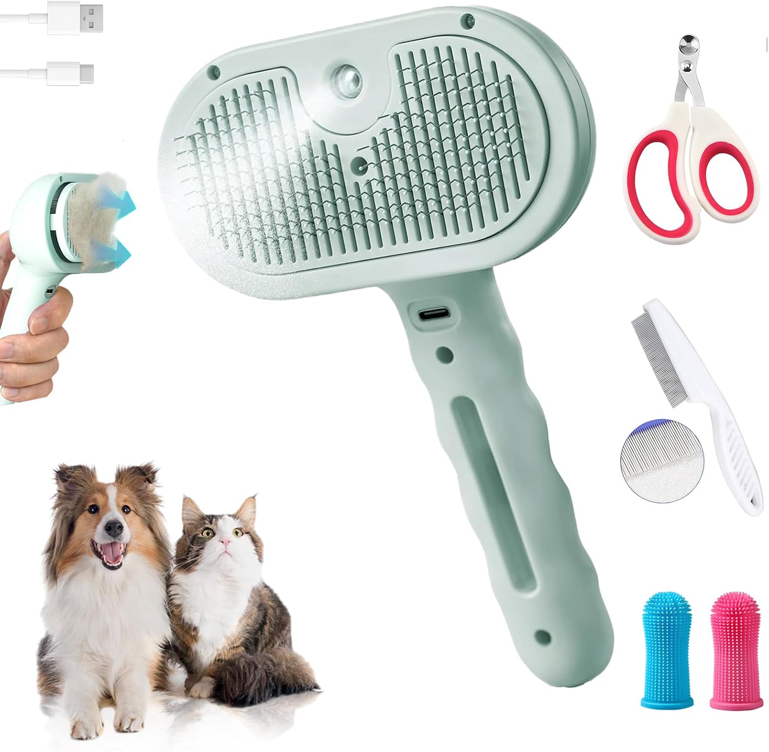 Pet Steam Brush for Dogs and Cats, 3 in 1 Steam Grooming Brush for Hair Shedding and Removal, Cleaning Spray Comb with Mist for Long-Haired Pets, Include Flea Comb, Nail Clippers, 2 Pet Toothbrushes - Image 11