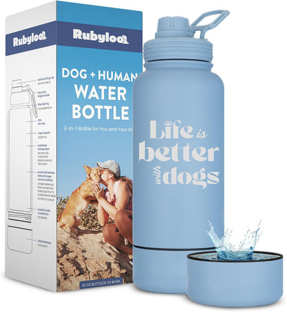 Dog Mom Water Bottle - 32 oz Stainless Steel Double Wall Insulated with 8 oz Detachable Bowl on Bottom - Cool Dog Mom Gifts for Women for Hiking, Walking, Travel and Everyday Adventures - DM Cream - Image 9