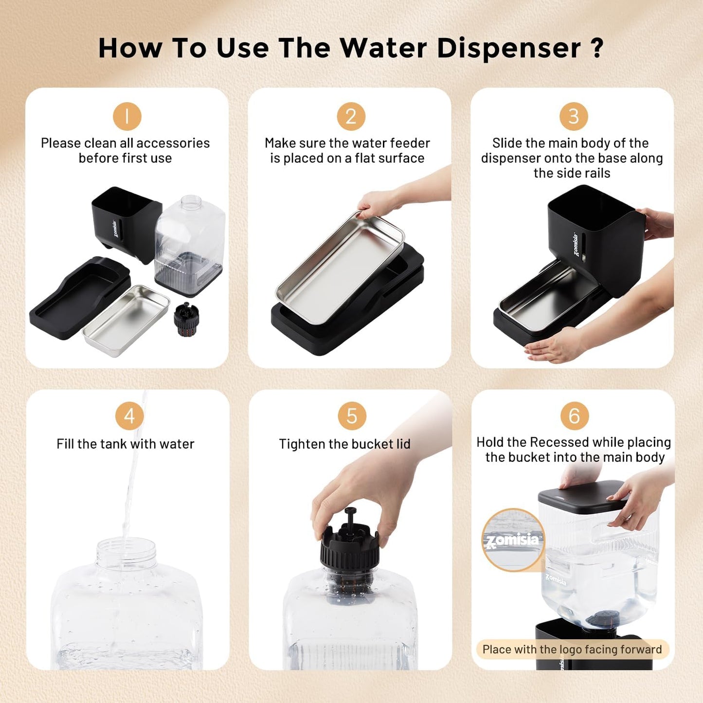 ZOMISIA automatic dog water dispenser 8L top angle view of the black reservoir tank