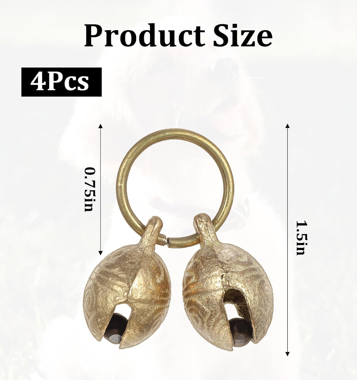 ValueBargain brass tracking bells for dog collar side view with metal split rings