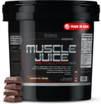 Ultimate Nutrition Muscle Juice 2600 Revolution Chocolate 11.1 lb bucket front view for mass gain.