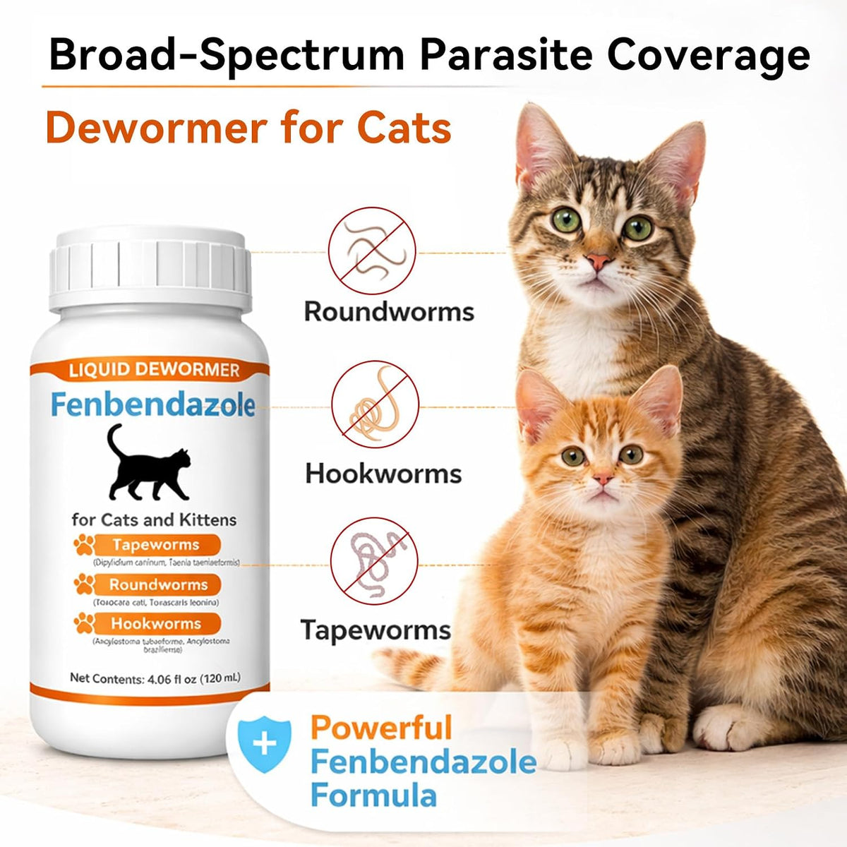 Fenbendazole broad spectrum cat deworming suspension bottle with liquid dropper