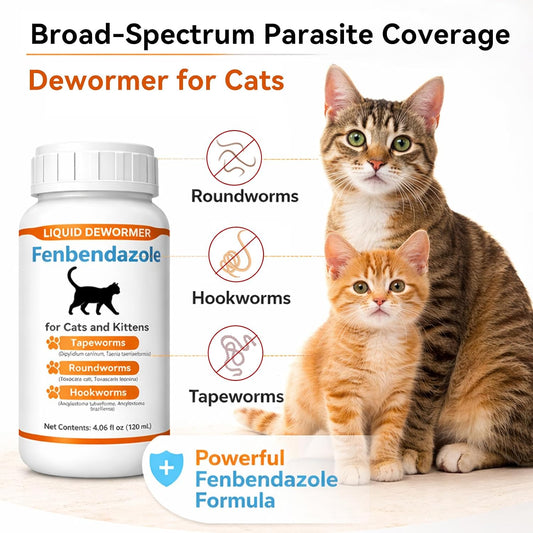 Fenbendazole broad spectrum cat deworming suspension bottle with liquid dropper