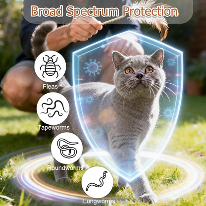 Netrca cat broad spectrum dewormer liquid bottle with included dosing syringe.