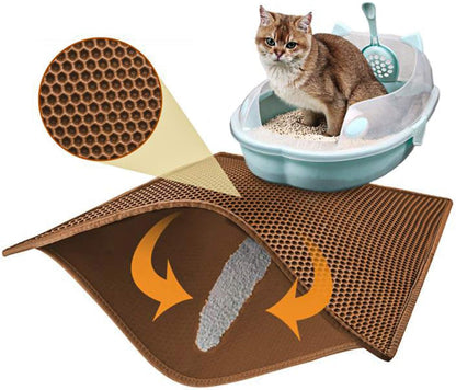 Pieviev durable gray indoor pet mat protecting hardwood floor from spills.