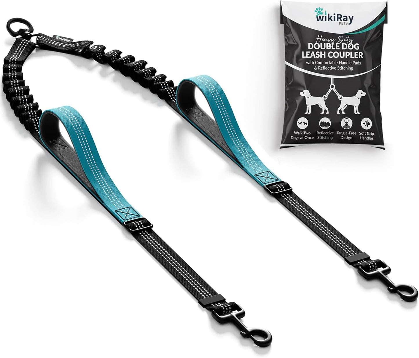 wikiRay PETS double dog leash coupler front view in sea green color