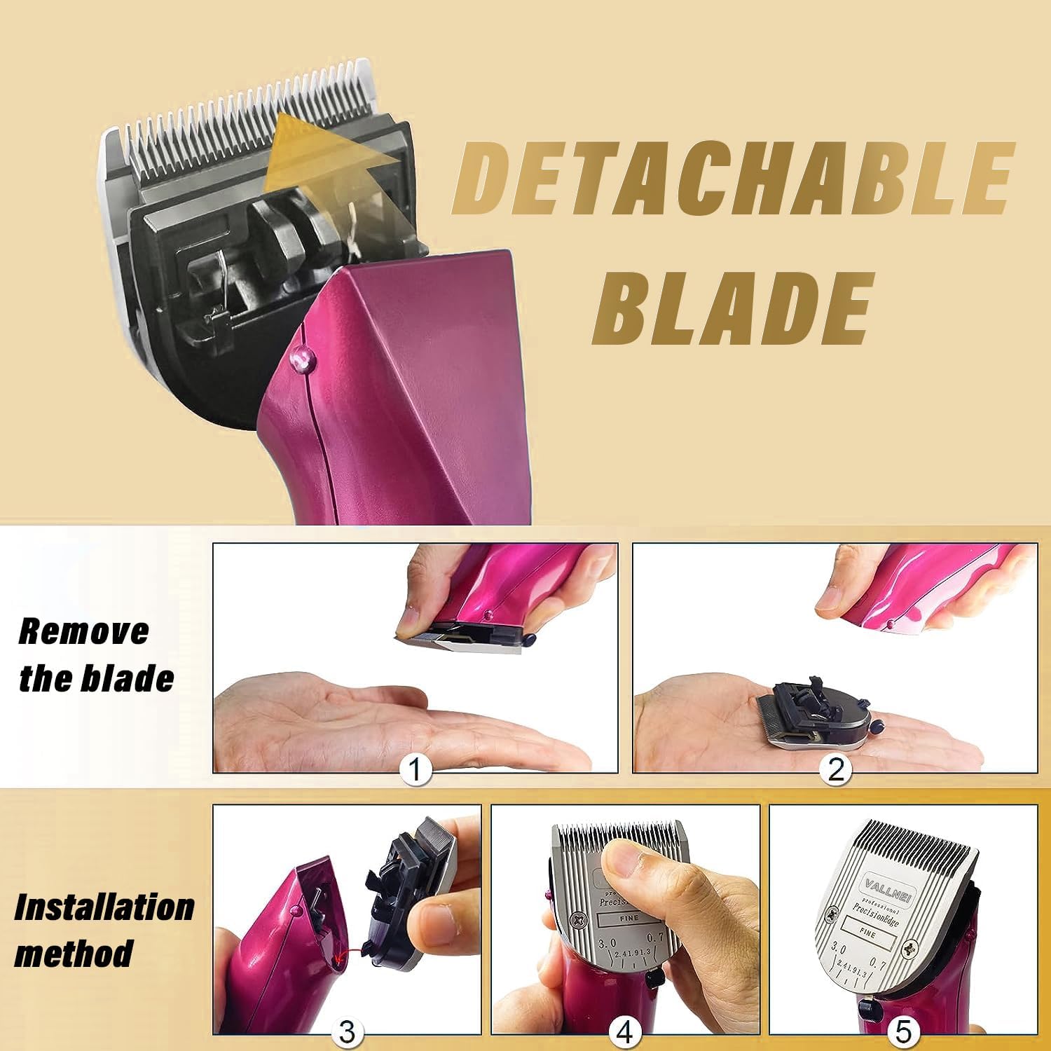 Three pack silver pet grooming clipper blade replacements arranged neatly for comparison.