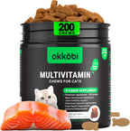 OkkÃ¶bi Cat Multivitamin Chews front view packaging showcasing the 200 count container for pet health.