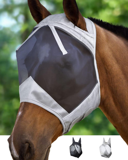 Harrison Howard CareMaster Horse Fly Mask Large Eye Space Half Face with Ears Moonlight Silver Large Full Size - Image 15