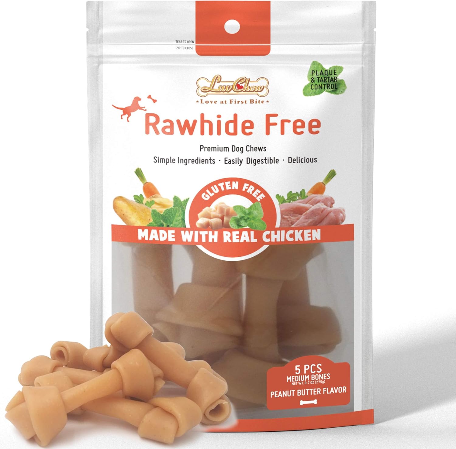 LuvChew Premium Peanut Butter Dog Chew Bones, Rawhide Free, Gluten Free, Made with Limited Ingredients, Delicious, Healthy, Highly Digestible (MINI 18pcs/Pack) - Image 11