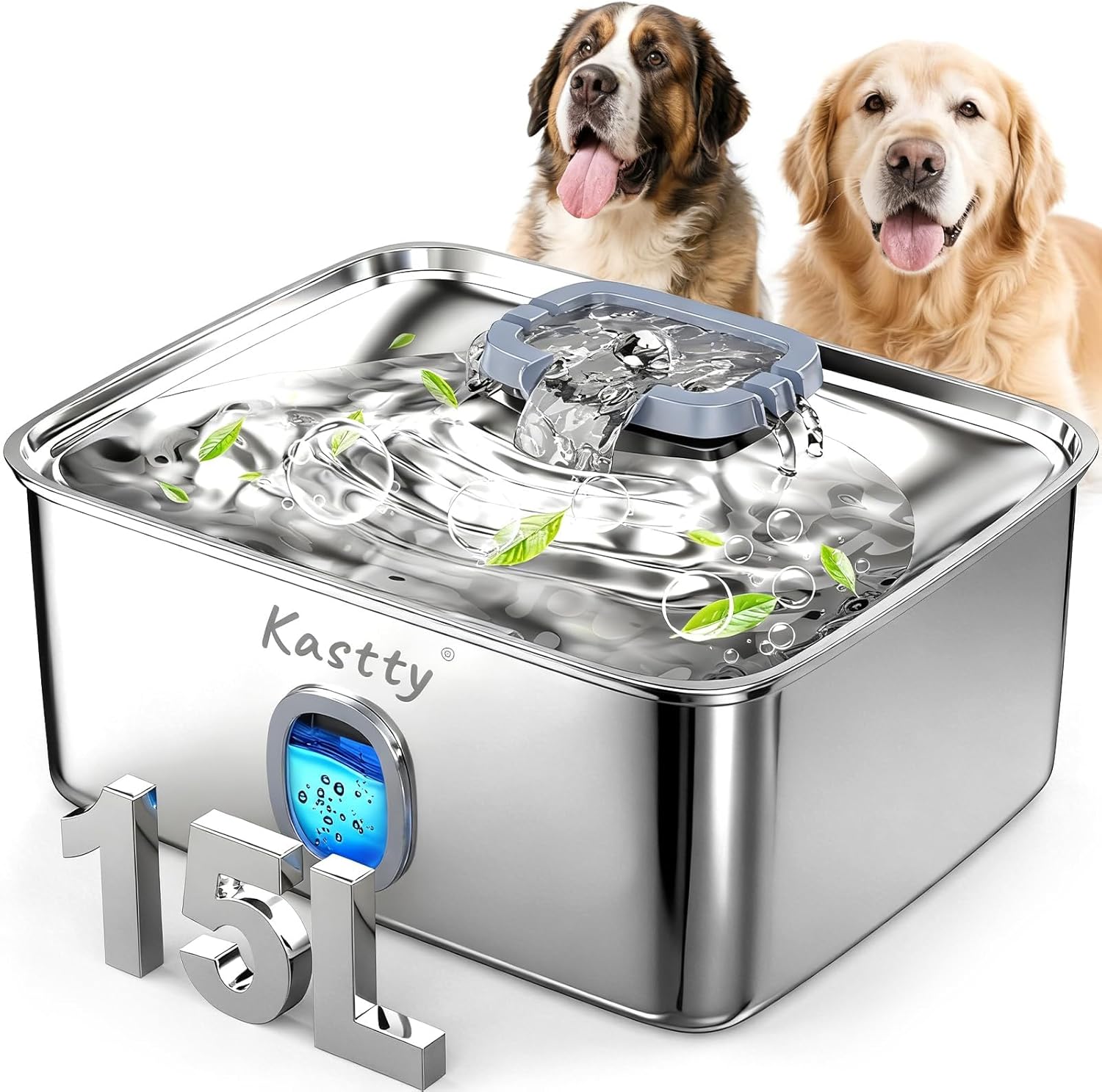 Kastty 15L stainless steel dog water fountain front view