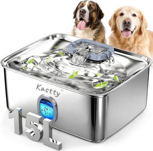 Kastty 15L stainless steel dog water fountain front view