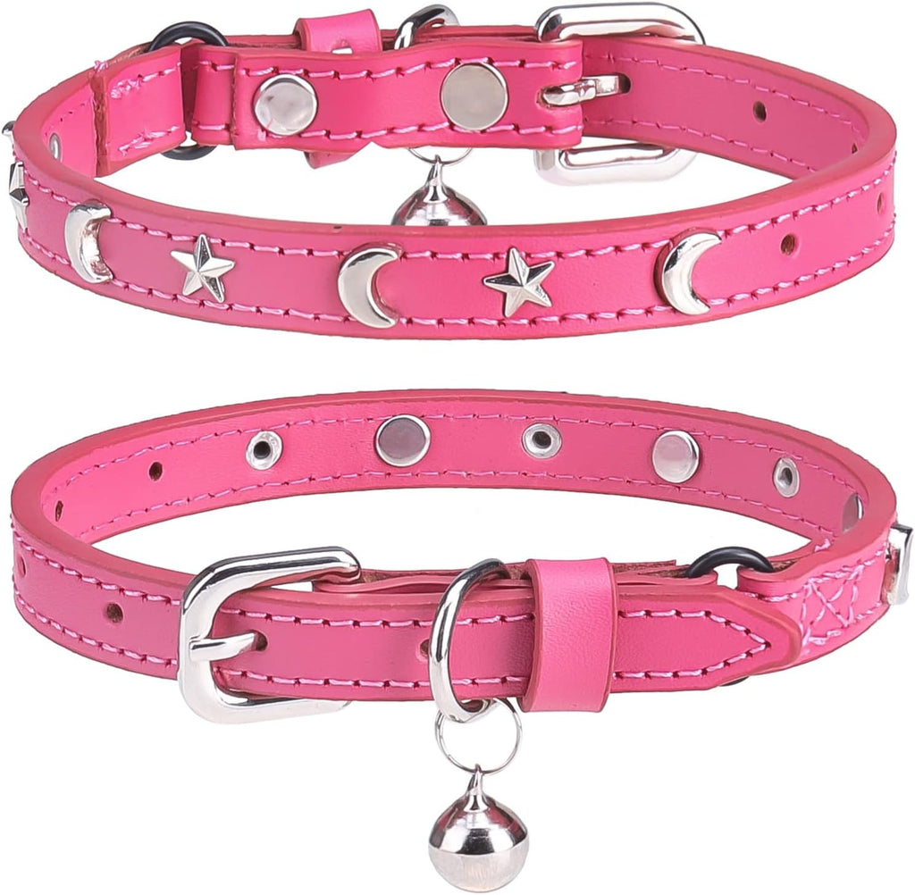 Leather Cat Collars for Boy Girl Cats with Bell and Safety Elastic Belt, Personalized Rivets Stud Adjustable Safe Buckle Collar with Skull Charm for Kitty Small Pets, Black 7"-9" - Image 14