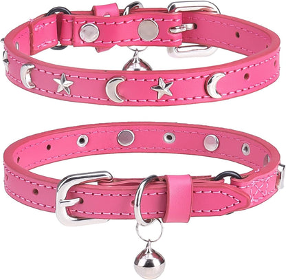 Leather Cat Collars for Boy Girl Cats with Bell and Safety Elastic Belt, Personalized Rivets Stud Adjustable Safe Buckle Collar with Skull Charm for Kitty Small Pets, Black 7"-9" - Image 14