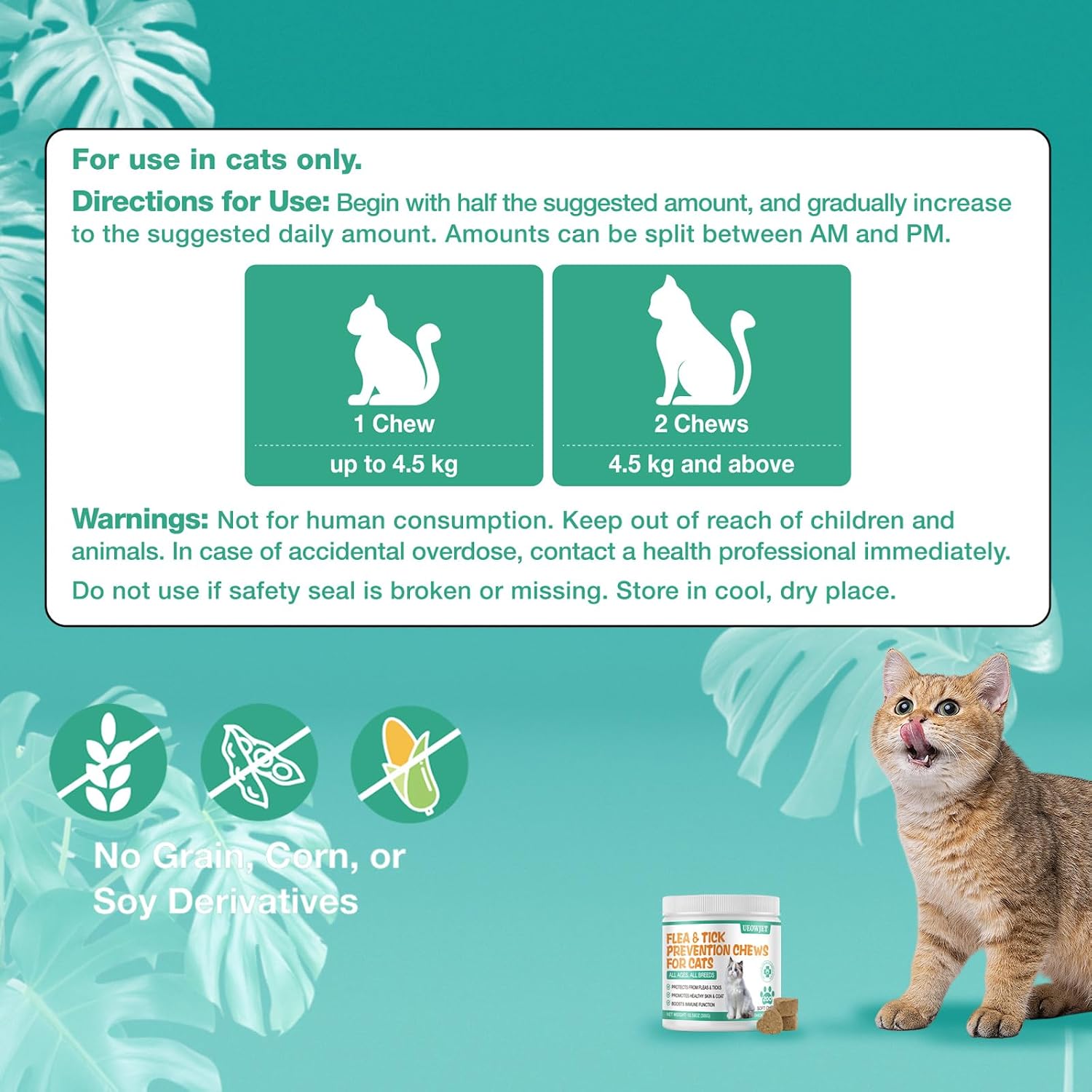 UEOWJET cat chewable tablets for natural pest defense close up