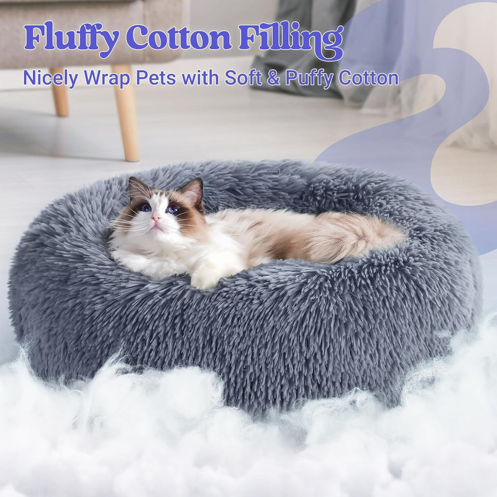 Side profile of rabbitgoo donut cat bed showing raised rim support