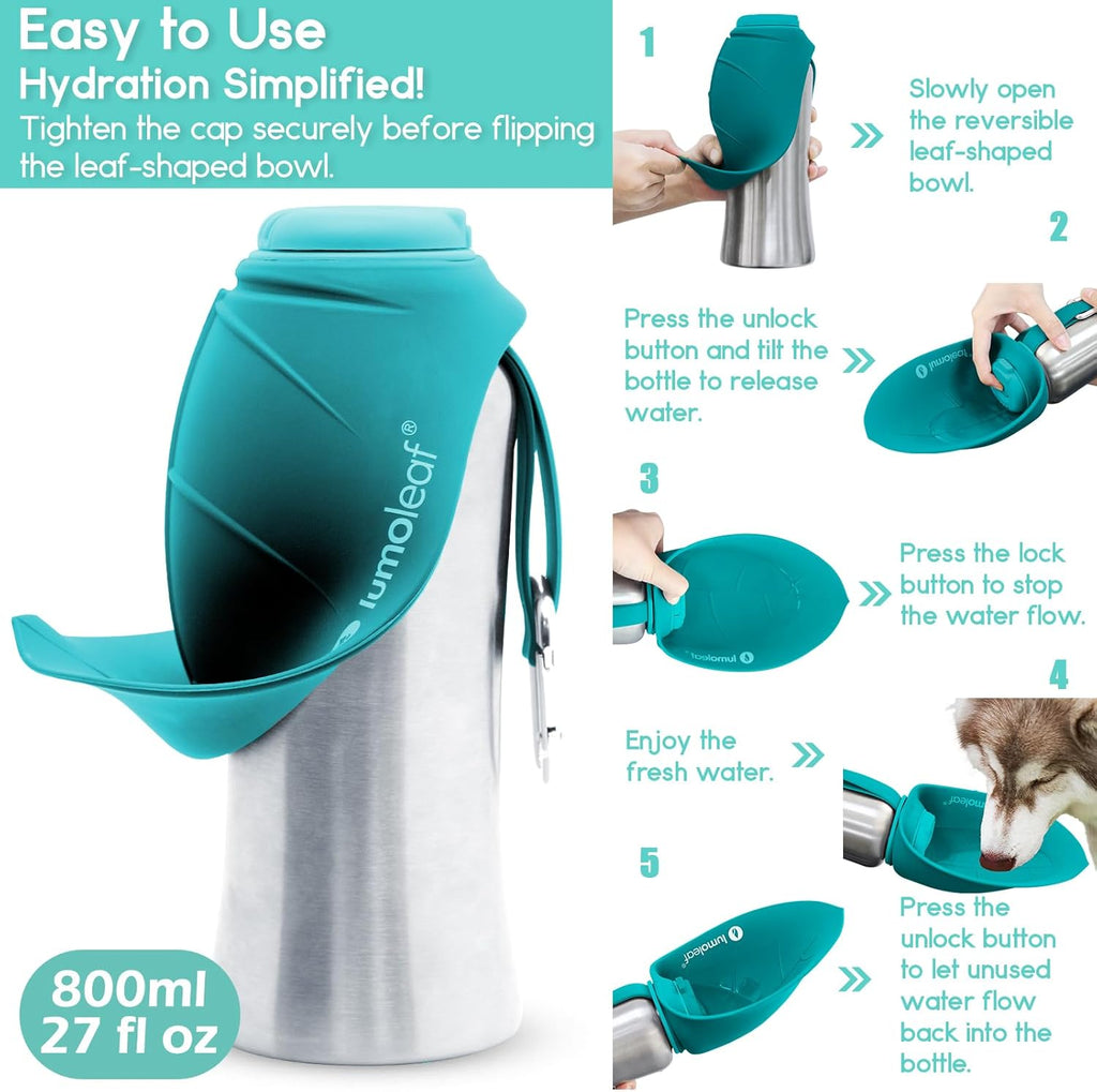 LumoLeaf twenty seven ounce pet hydration bottle with wrist strap for walking
