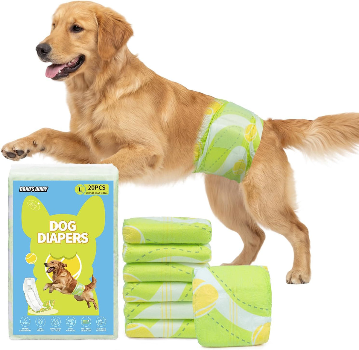 Dono Dog Diapers Male, Disposable Male Dog Wraps 60ct, Super Absorbent Doggie Diapers with Wetness Indicator, Leak-Proof Belly Band, Puppy Pampers for Excitable Urination, Incontinence, Small - Image 10