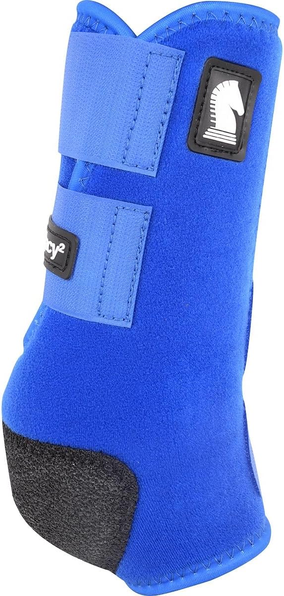 Classic Equine Legacy2 Front Support Boots in royal blue color showing the protective neoprene exterior.