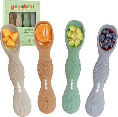 YOYABEBI silicone baby spoons front view four pack set for infant self feeding