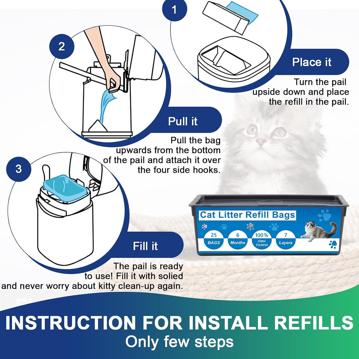 Egdusns durable plastic cat litter disposal refills in use within bin