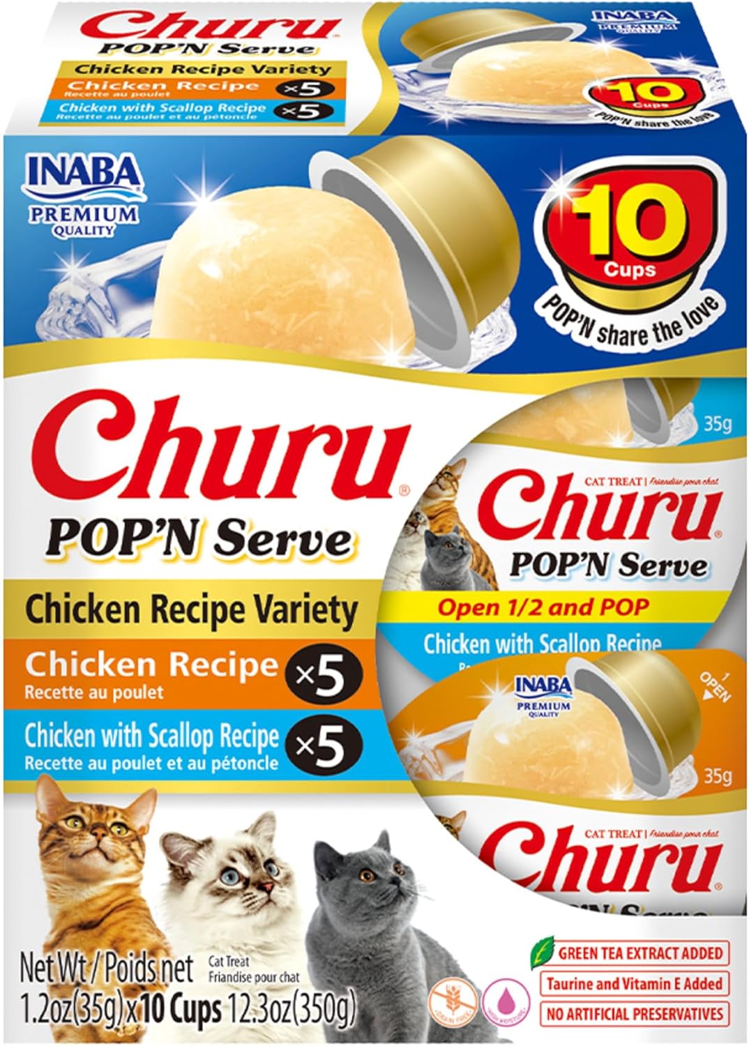 INABA Churu Pop'N Serve Jelly Cat Treat with Vitamin E & Taurine, 1.2 Ounce Cup, 10 Cups, Tuna Variety - Image 11