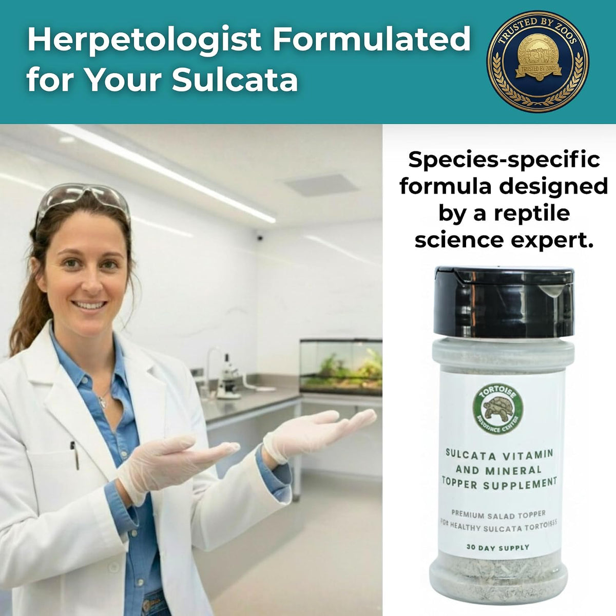 Tortoise Resource Center Sulcata Supplement bottle showing ingredient details