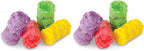 Close-up of crunchy red and green puffed rice chew sticks for small pets
