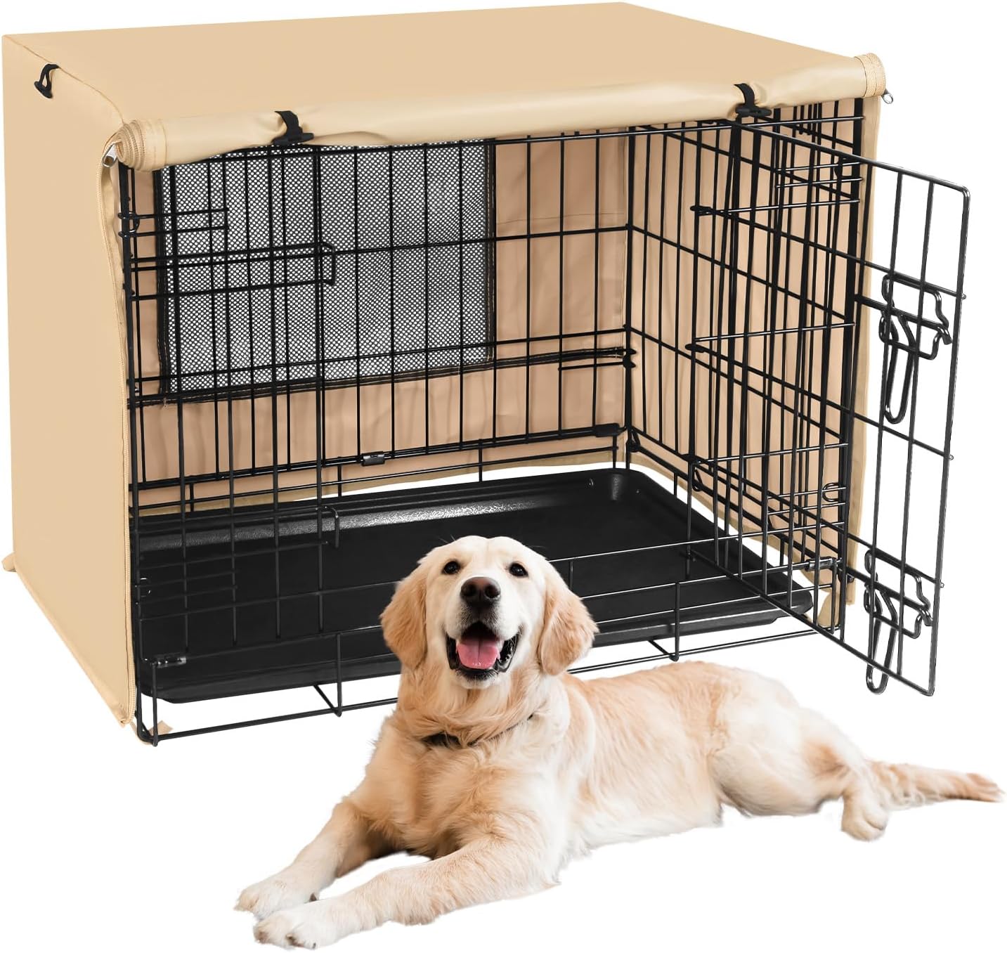 X-ZONE PET Double Door Dog Crate Cover - Polyester Pet Kennel Cover Fits 30 inches Wire Crate, Tan - Image 15