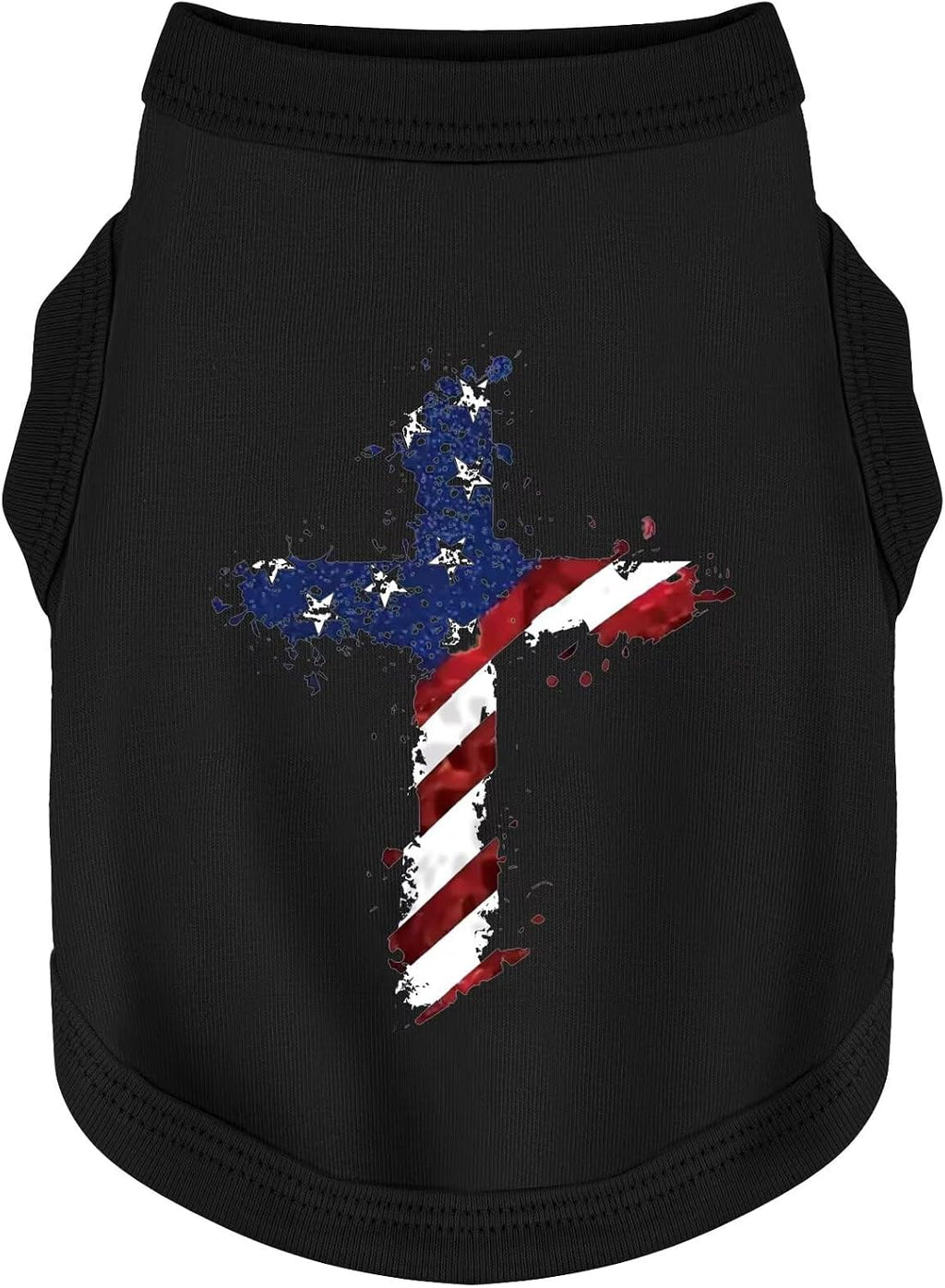 Side profile of medium sized dog in patriotic vest
