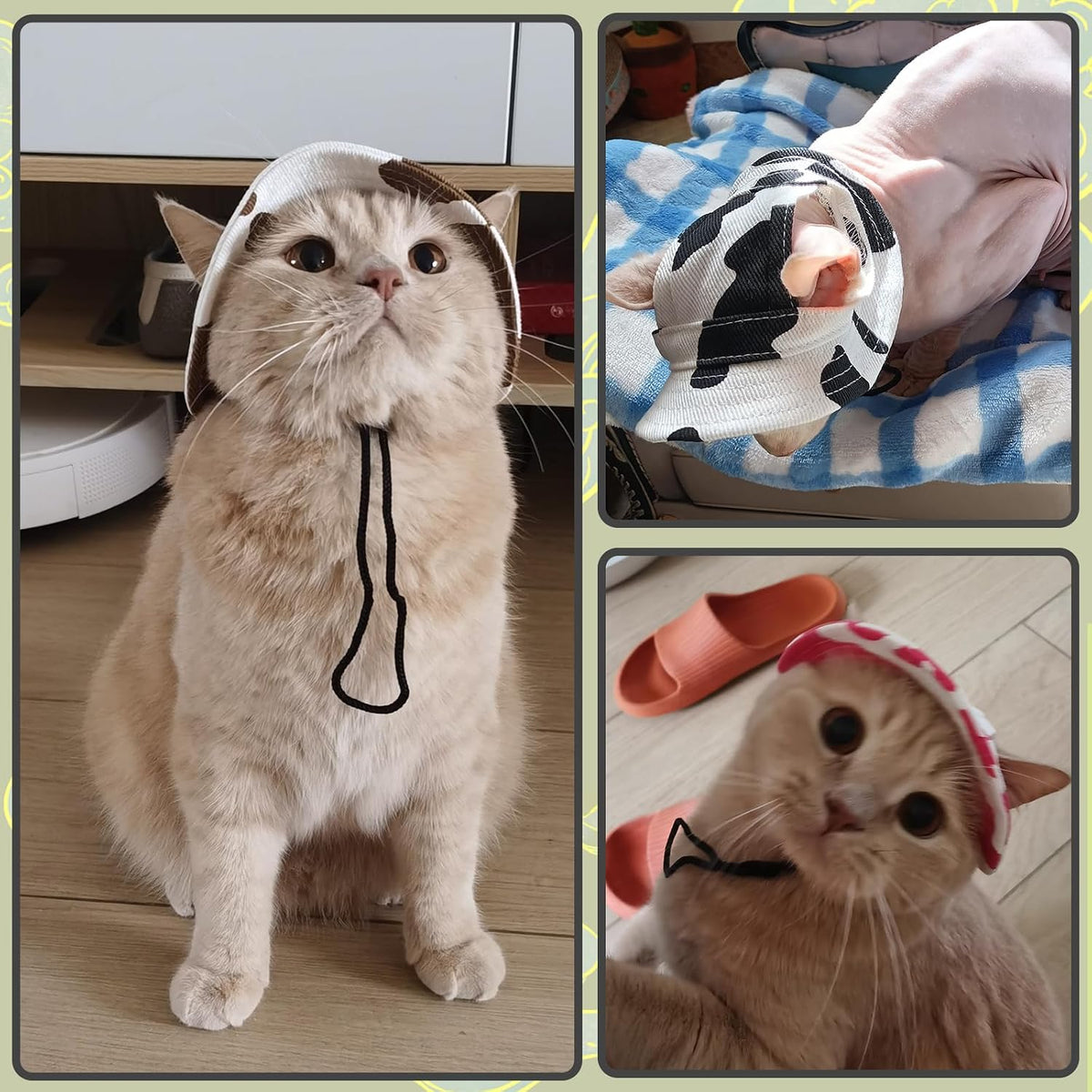 DENTRUN Cat Bucket Hat with Ear Hole, Cotton Birthday Bonnet for Small Pets | Breathable cotton, Adjustable Secures fit, For birthday Party, For small cats, daily cute photos - Image 9